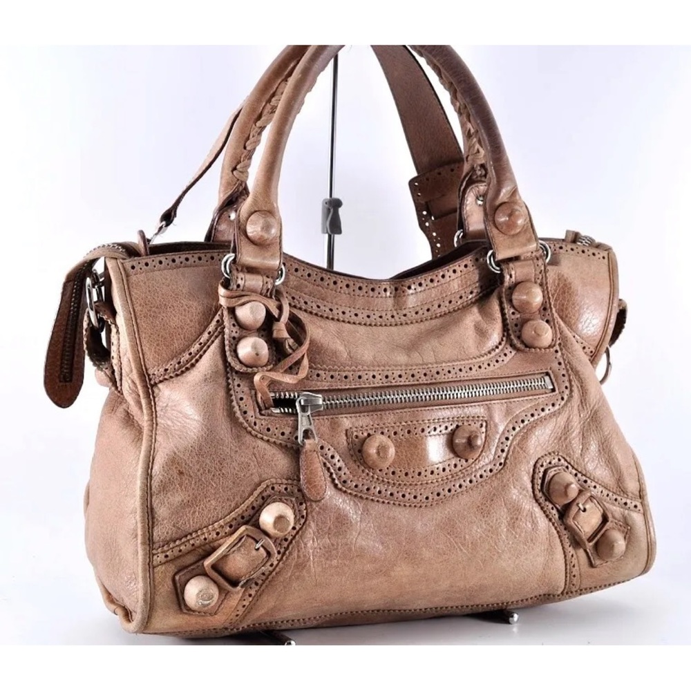 BALENCIAGA The City Hand Bag Leather Beige Used Authentic